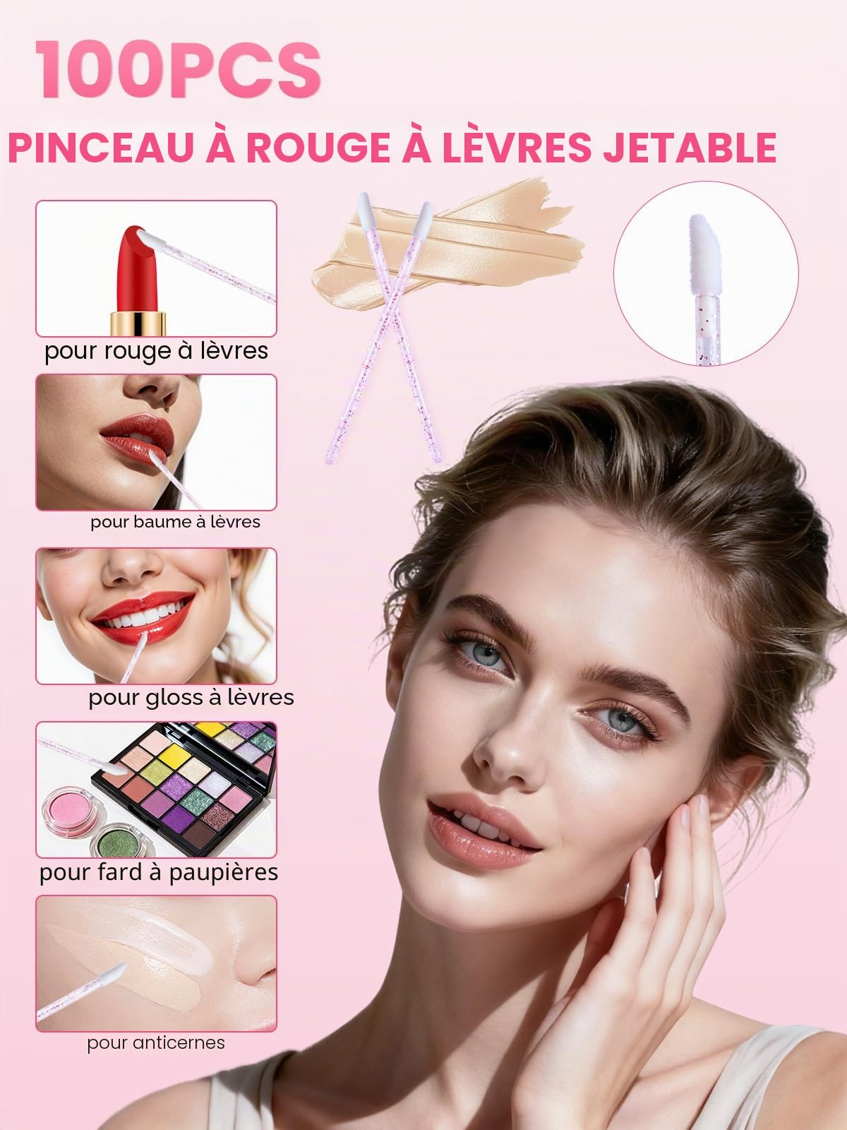 302PCS Jetables Cils/Lèvres/Brosses De Nettoyage: 100 Goupillon Cils-100 Goupillon Sourcil-100 Micro Applicateurs Brosses-2 Brosse à Gommage à Lèvres-D'extension De Cils Pour Le Maquillage Les Soins