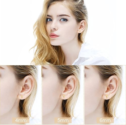 Miniatura 4 de 780 aretes de bola de 3 tamaños con lazo de 0.157 in, 0.197 in y 0.236 in, aretes de bola redondos, parte trasera de aretes de mariposa, parte