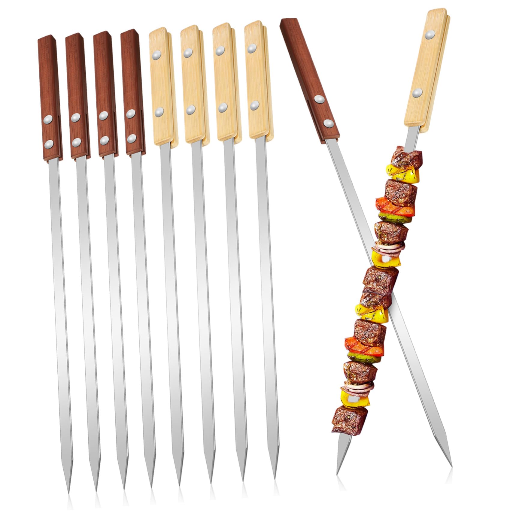 Abaodam 12 Spiedini per Barbecue Turchi in Acciaio Inox con Manico in Legno, Riutilizzabili e Facili da Pulire per Grigliate All'aperto e Campeggio