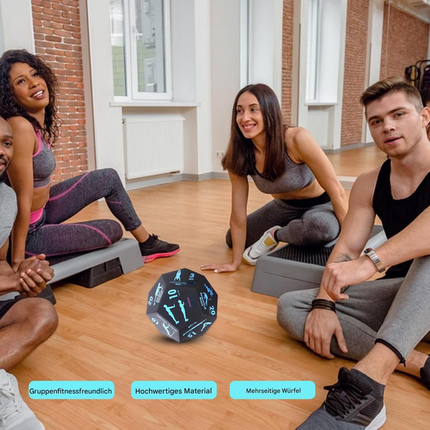Fitness Dice | Cubo de entrenamiento para gimnasio en casa y ejercicios deportivos, accesorios deportivos para entrenamiento en casa con sentadillas, estocadas, ejercicios de estiramiento y yoga