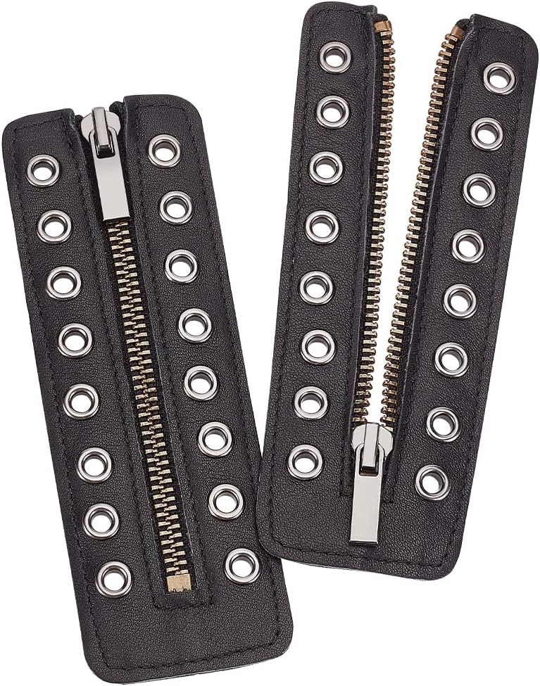 BENECREAT 1 Pair PU Leather Zipper Boot Laces, Black 8 Eyelets Boot Zipper Inserts