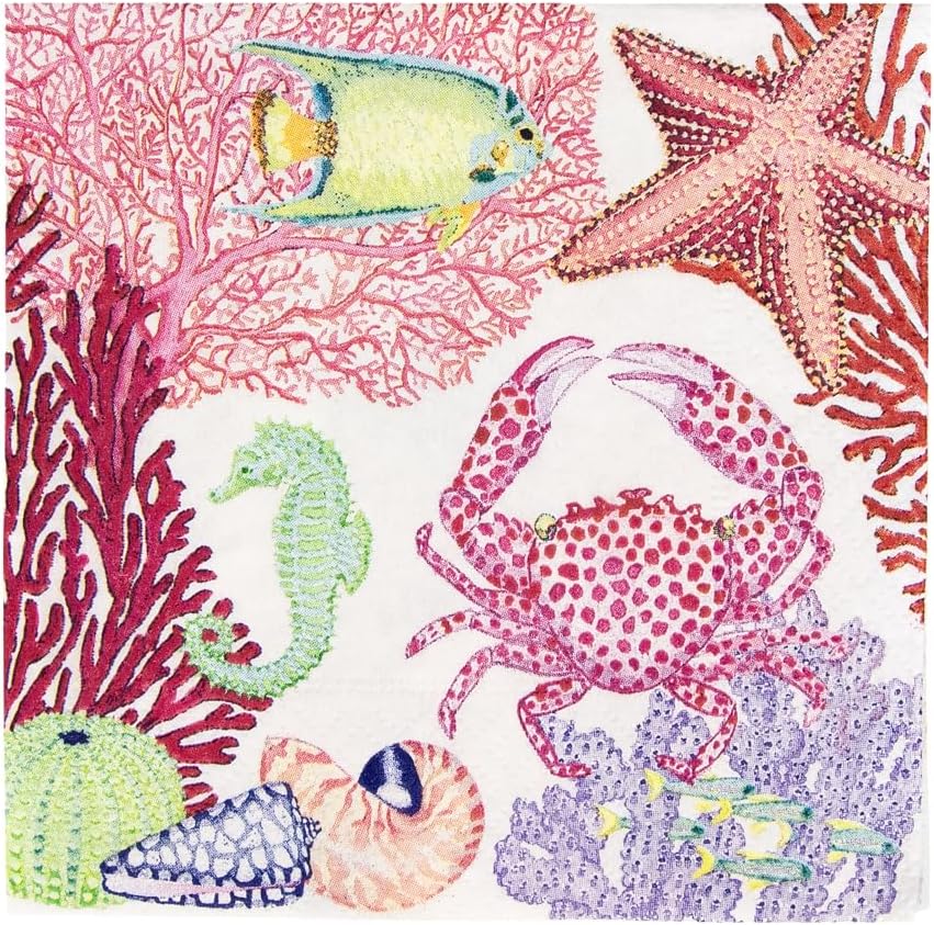Caspari Under the Sea Paper Cocktail Napkins, 20 Per Package