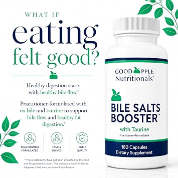 GoodApple Bile Salts Booster | Ox Bile + Taurine | Supports Fat Digestion & Healthy Bile Flow | Gallbladder Support | 180 Capsules*