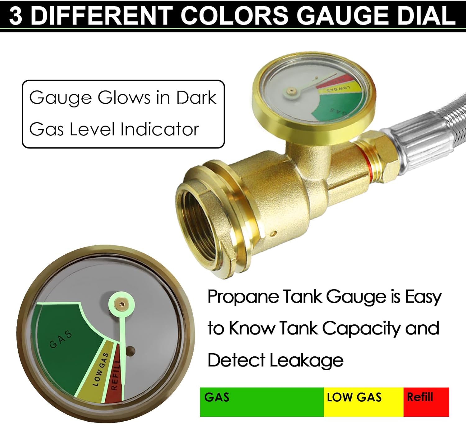 Upgraded 12 FT Propane Tank Extension Hose Braided with Gauge,Include Tank Adapter Converts POL 100 lb LP Tank to QCC1 for Gas Grill, Stove and More Propane Appliances