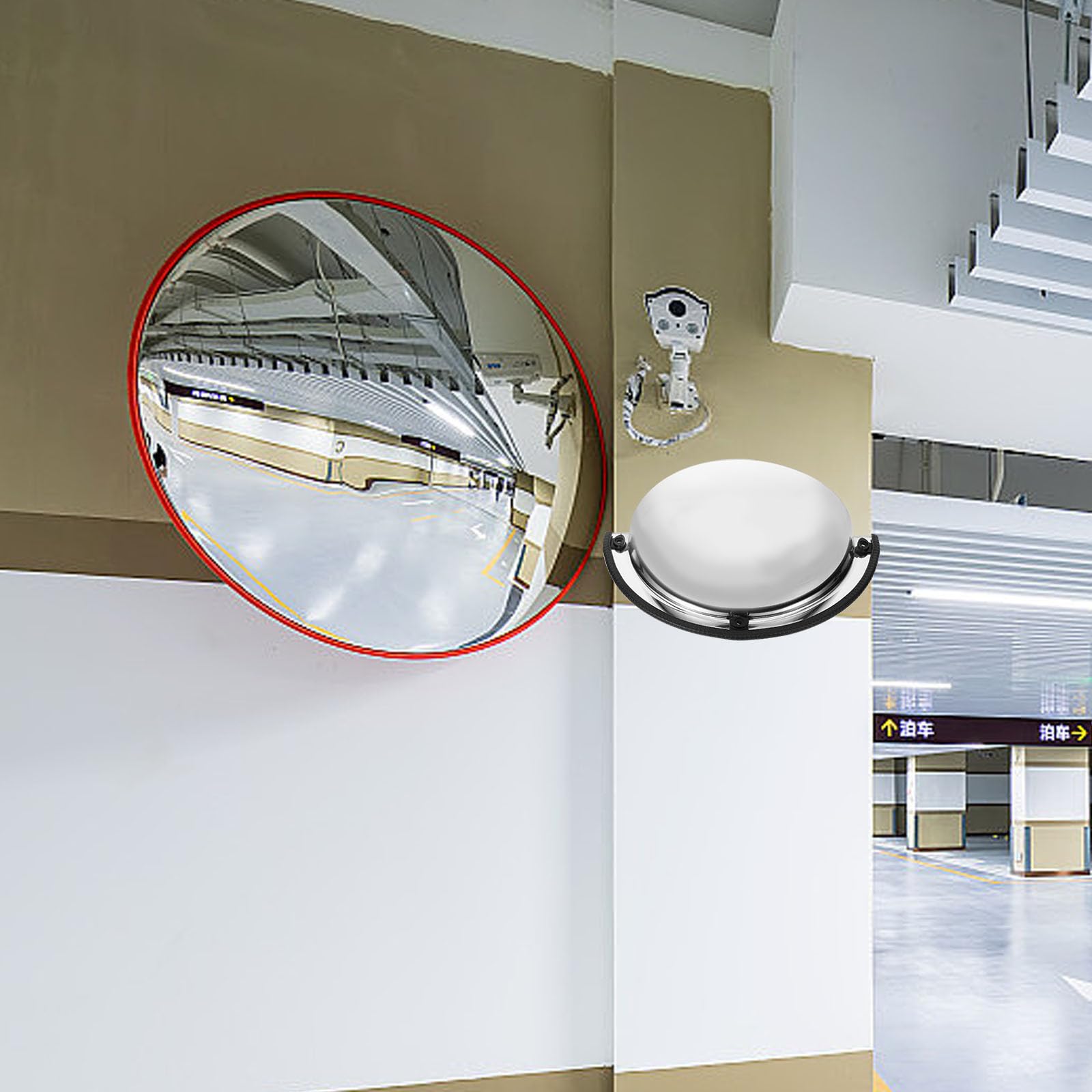 Mikikit Miroir de Circulation Convexe 30 CM 180° Demi-Dôme Léger pour Garages, Allées et Surveillance des Zones Commerciales