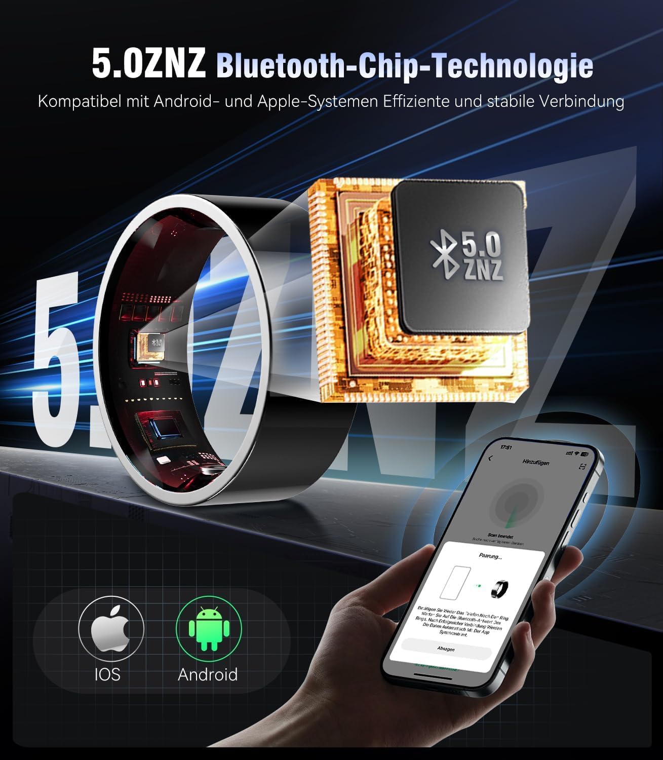Top 1 9.0 Smart Ring e custodia di ricarica, numero di errore 0%, precisione superiore al 30%, IP68 + 50 m, 3 in titanio antiurto, da donna e uomo, per monitoraggio del sonno, indossabile, SpO2