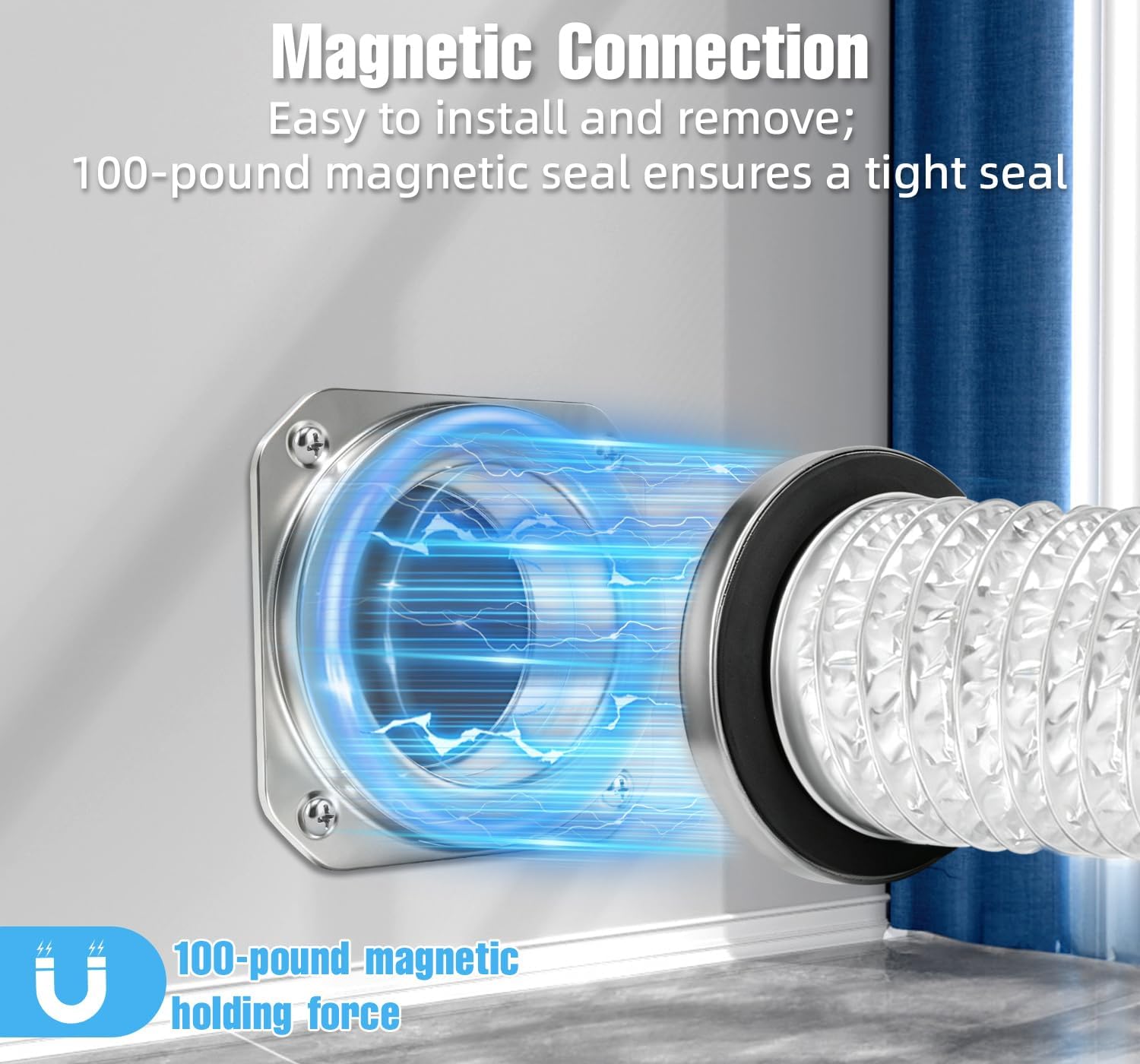 DV180 Magnetic Dryer Vent Connector Kit – 5ft Extra-Long 4" Aluminum Foil Duct, Self-Locking Quick-Connect, Airtight Seal Ring, Adjustable 0-8" Offset, 2 Clamps, Easy Clean