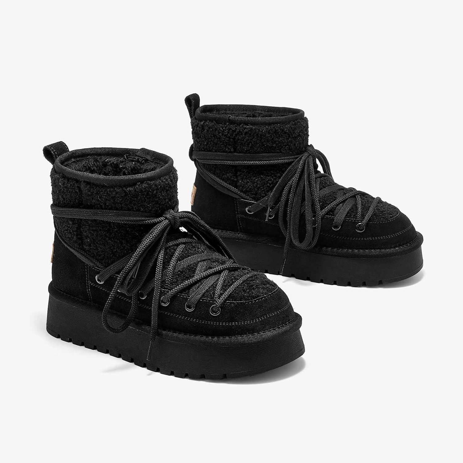 BEAU TODAY Snow Boots for Women, Platform Anti-Slip Winter Booties, Warm Fur Lace Up Round Toe Ankle Boots for Women, Comfort Faux Fur Outdoor Walking Boots - Image 2