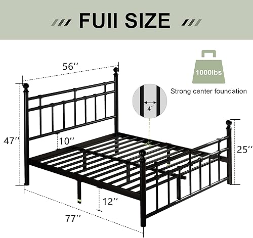 Miniatura 2 de Feonase Base de cama de plataforma de metal de tamaño matrimonial con cabecero y estribo clásico victoriano, listones resistentes, almacenamiento