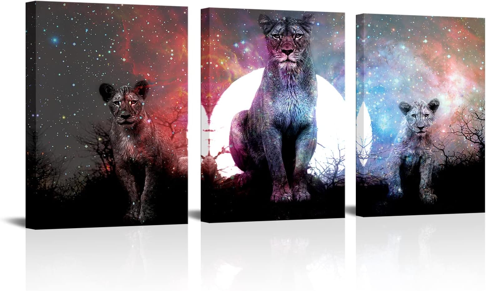 Lion Canvas Wall Art Lioness and Cubs Picture Animal Painting Prints Artwork for Home Living Room Decorations Framed Ready to Hang