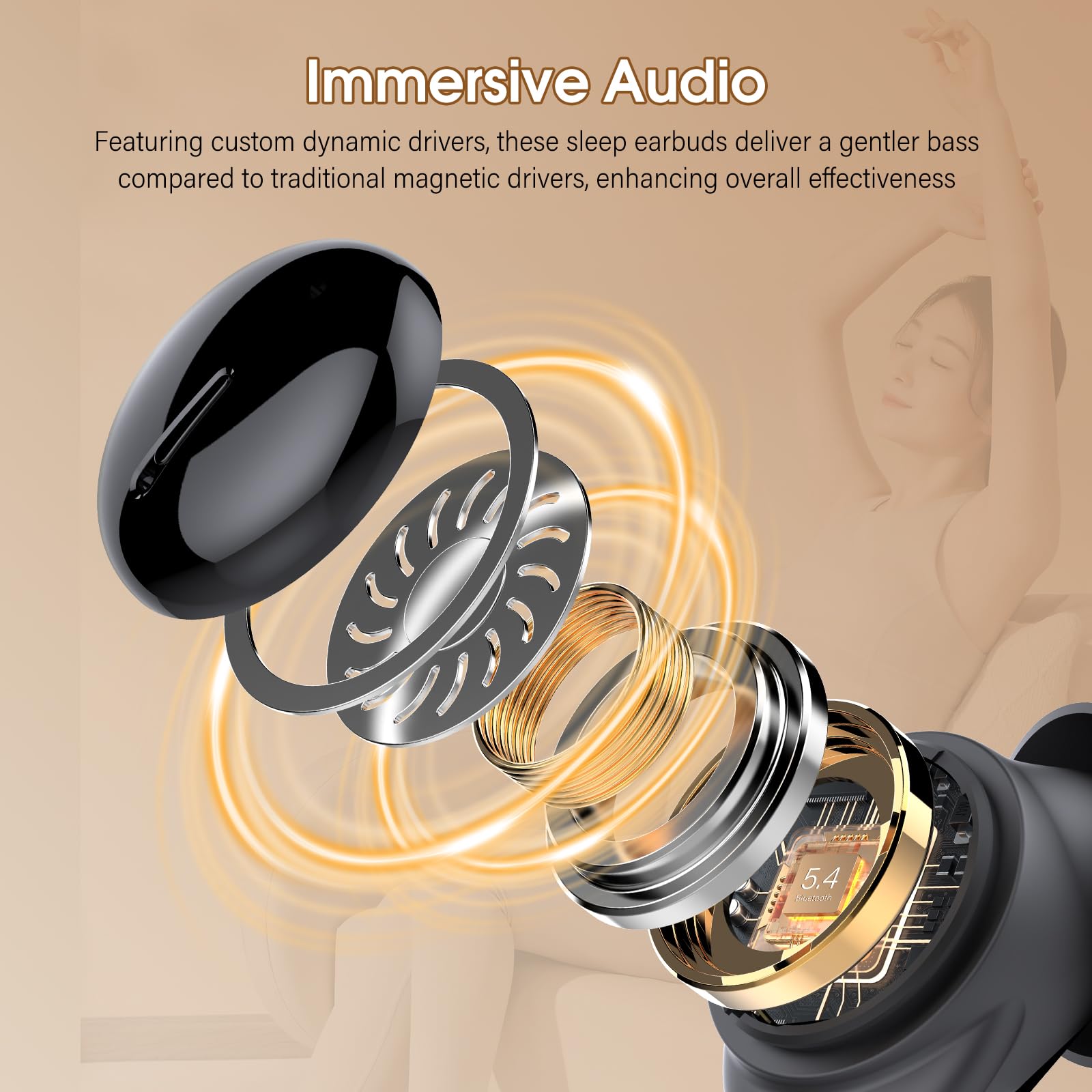Auriculares para Dormir, inalámbricos Bluetooth 5.4 Mini Auriculares para Dormir de Lado, Silicona líquida/Ruido Blanco, Audífonos Bluetooth para Dormir para Entrenar, Trabajar, Viajar, Negro