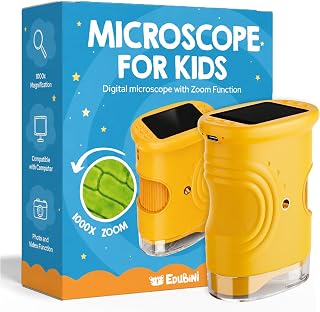 Edubini Digitales Mikroskop für Kinder [1000-fache Vergrößerung] - Tragbares Taschenmikroskop für Garten, Wald & Experimente - Kindermikroskop Spielzeug mit digitalem HD-Bildschirm [inkl Fotofunktion]