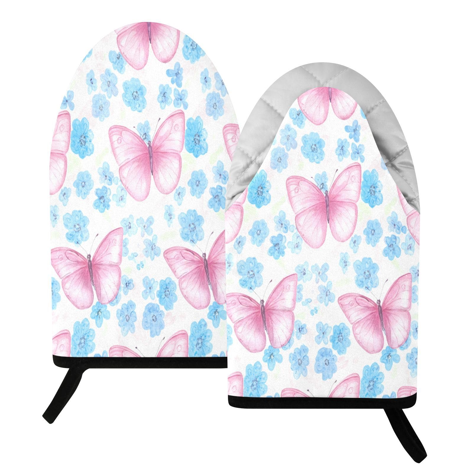BURSTDDY Watercolor Butterflies Oven Mitt,Heat Resistant Kitchen Mitts for Cooking