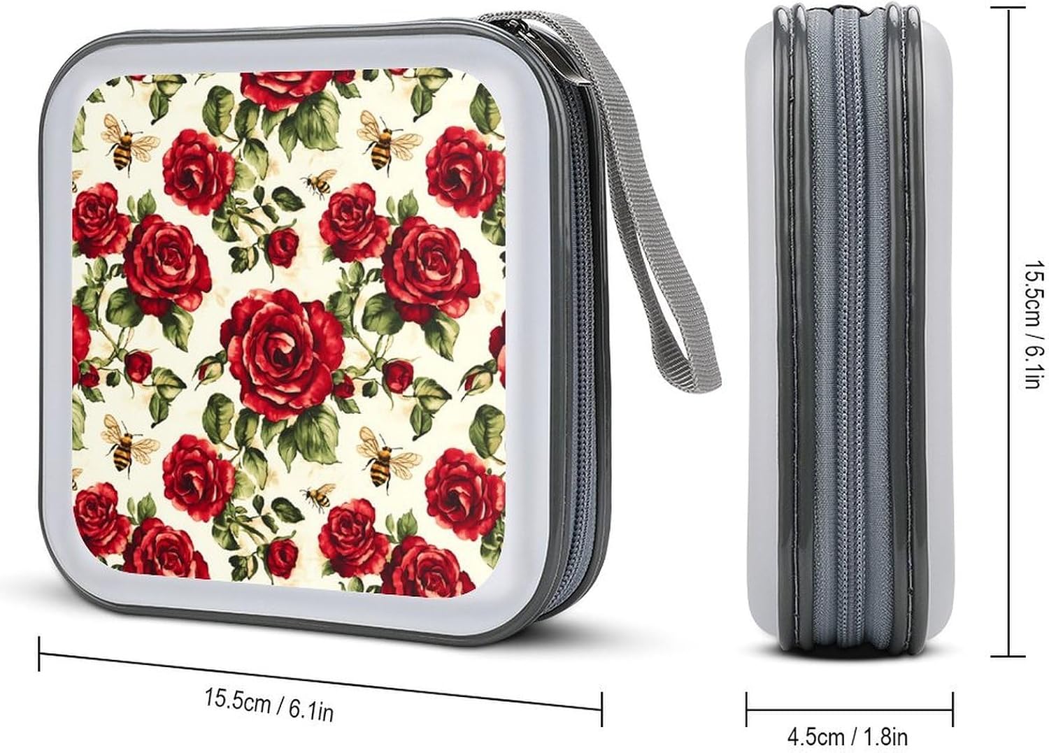 Vintage Roses Bees Flowers Protective CD Case Storage Rack 40 Capacity DVD Holder Organizer Car Travel