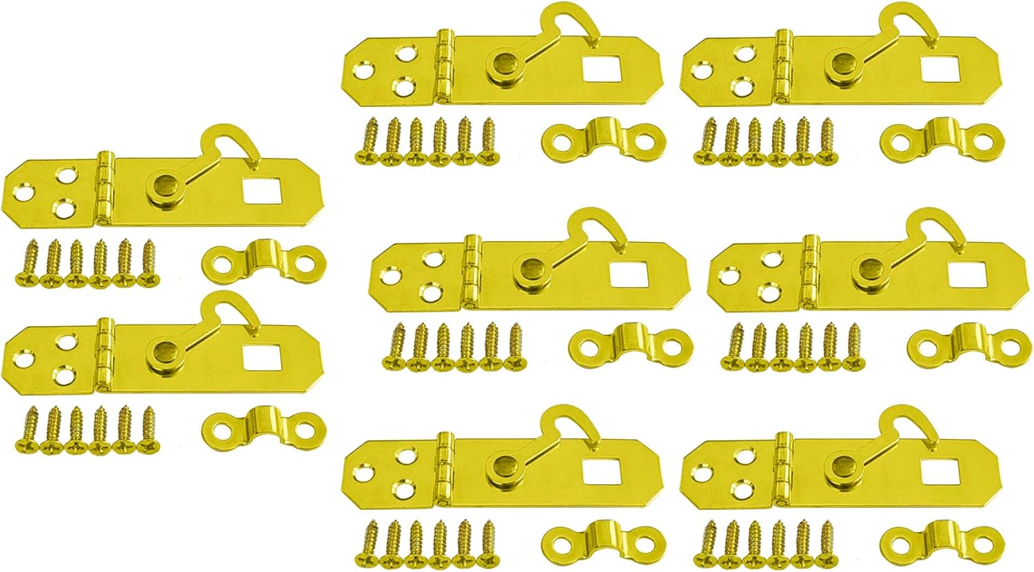 QCAA Zinc Die Cast Hook HASP Latch, Vintage Style, Right Latch Lock, 39mm x 46mm (1.53" x 1.81"), Brass Plated, Made in Taiwan, 2 Pack