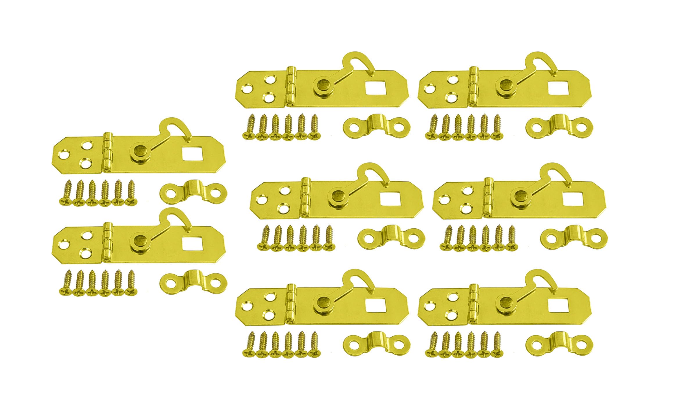QCAA Decorative Mini Hasp with Hook Latch, 2-1/8" x 3/4", for Small Box, Brass Plated, Made in Taiwan, 8 Pack