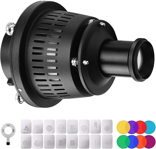 Andoer Bowens Optical Snoot Conical Focalize Condensador Art Efectos especiales Cilindro de luz con 16 tarjetas gráficas, 8 filtros de color,