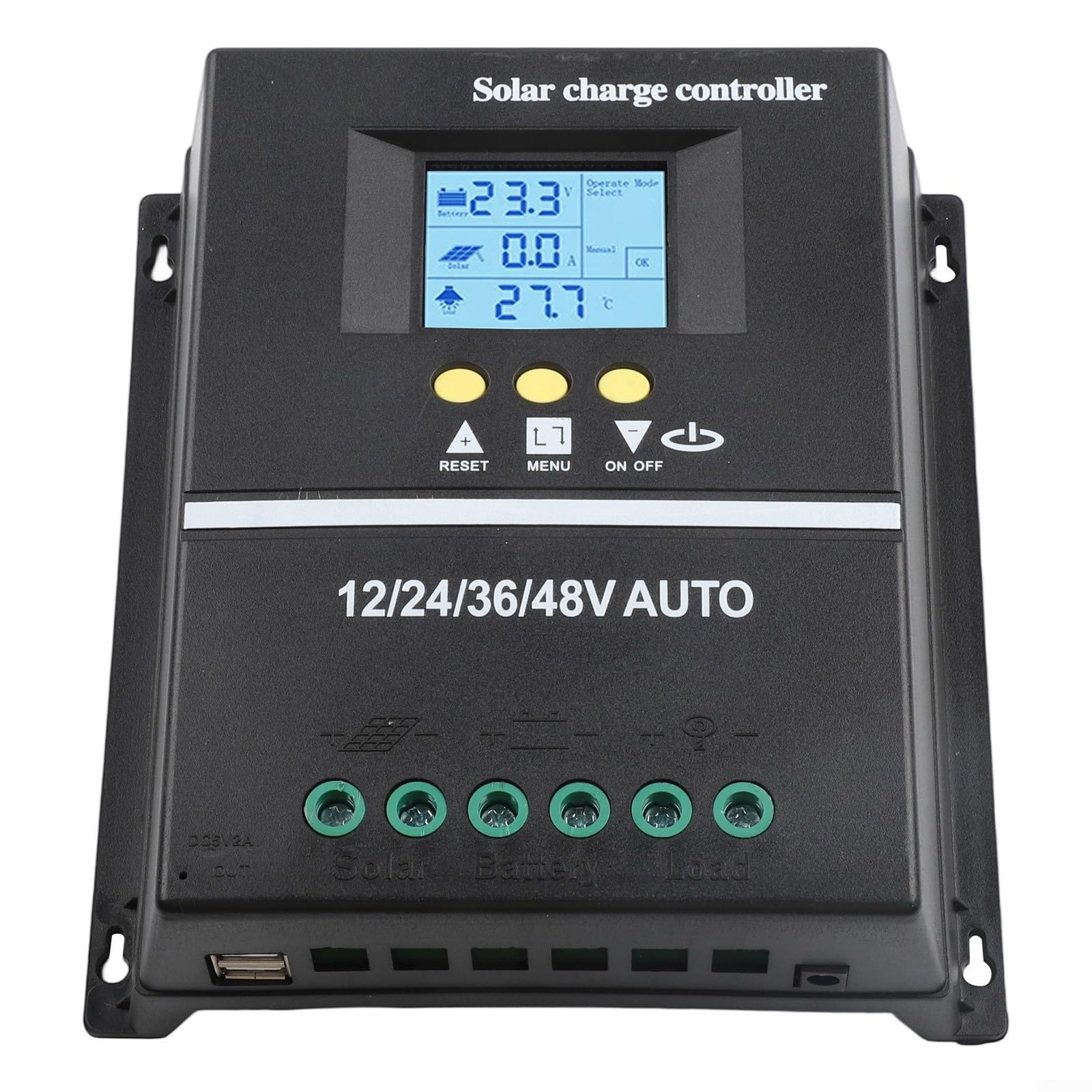 Regulador de carga solar MPPT de 200 A con pantalla LCD para sistema de batería de 12 V/24 V/36 V/48 V, puertos USB duales, controlador de panel solar con 7 modos de funcionamiento protección