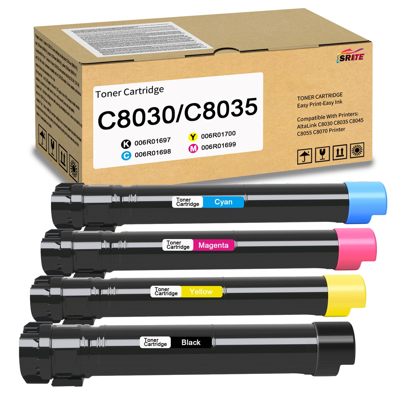 Compatible with Xerox AltaLink C8030 C8035 C8045 Toner Cartridge 4-Pack | High Yield 006R01697 006R01698 006R01699 006R01700 Toner Use for Xerox AltaLink C8070 C8055 Printer Ink(26,500 Pages)