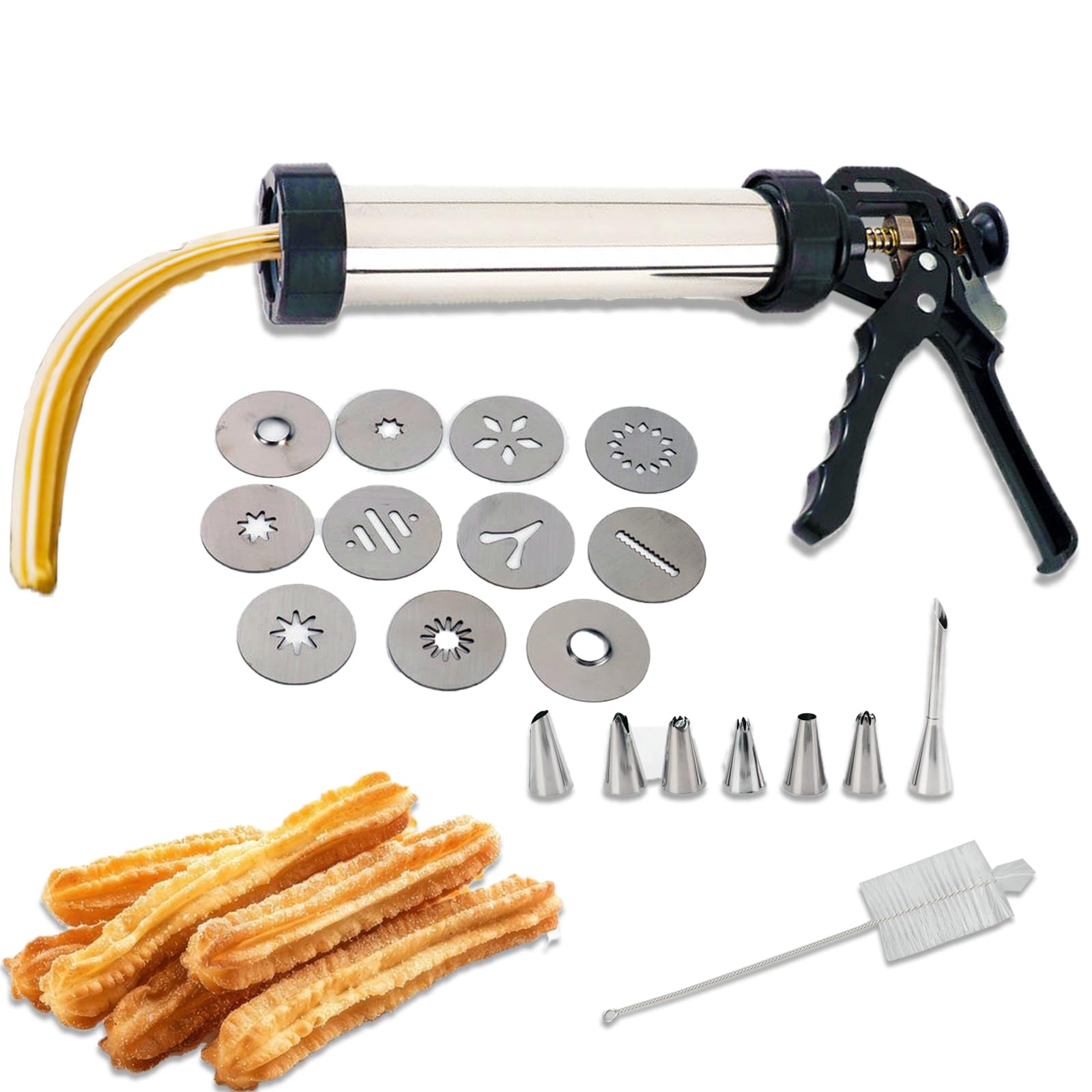 Churros Maker : Die perfekte Kekspresse für Deine Küche - 8 Formen, 7 Spritzen, 2 Bürsten!