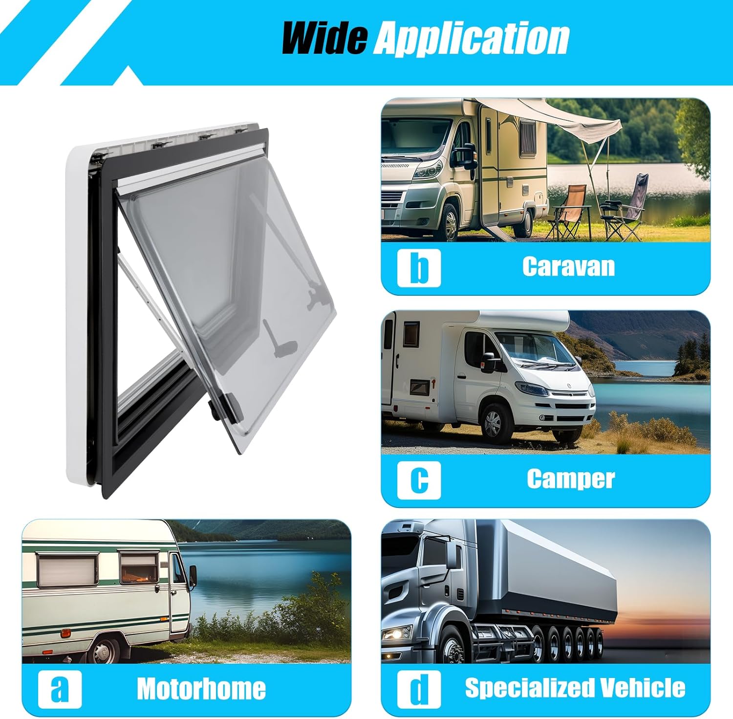 RV Exit Window, 900 X 500mm Hinged Push Out Window for Safe Exit & Weather-resistant, Replacement RV Wndows Camper Windows