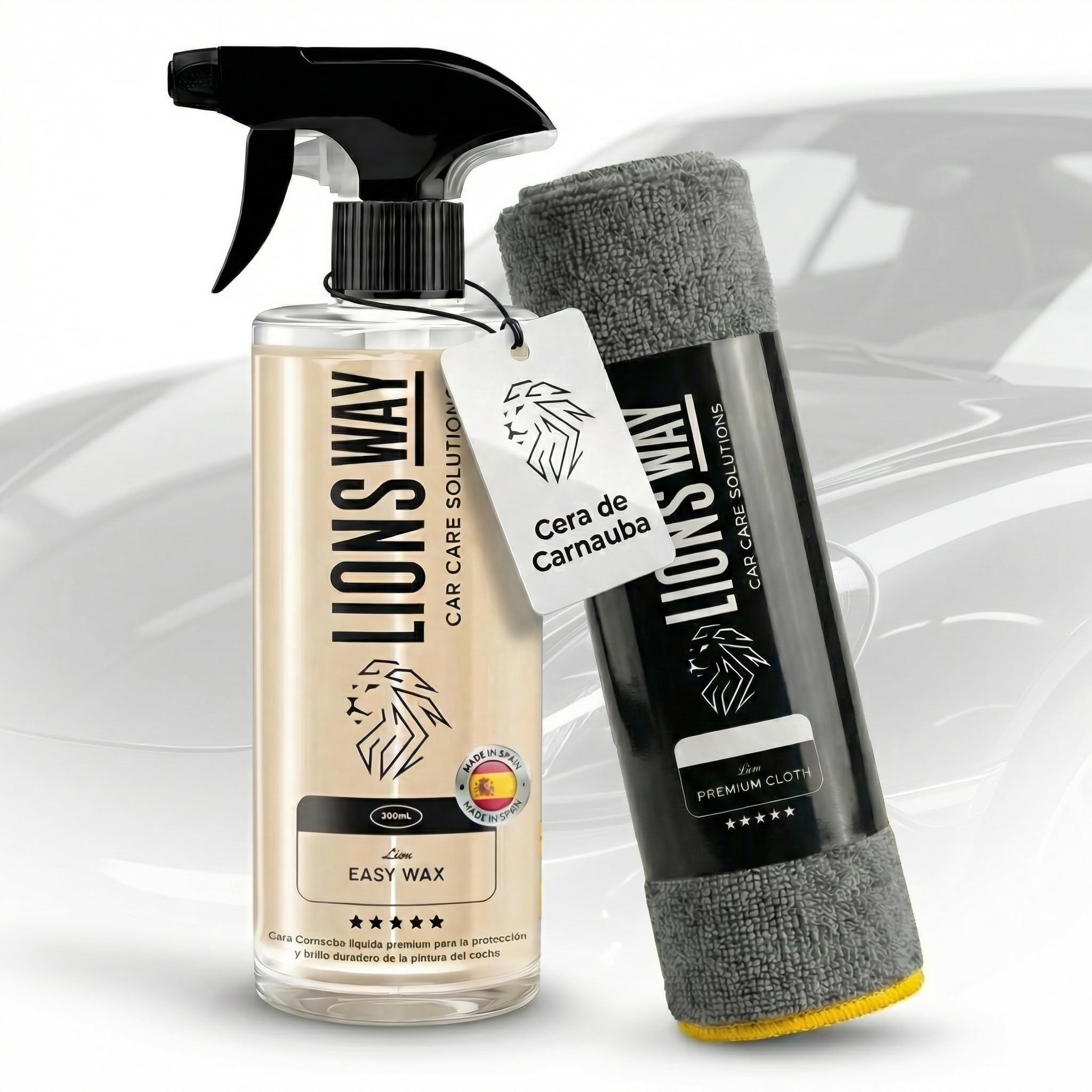 Cera de Carnauba para Coche 100% Pura - Tratamiento Cerámico e Hidrofóbico, Sin Silicona, Cera Líquida Alto Brillo, Sellador de Pintura Exterior, 500ml