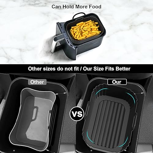 Miniatura 6 de Paquete de 2 forros de silicona para freidora de aire, revestimientos reutilizables compatibles con Ninja Foodi DZ201, DZ401, DZ550, COSORI,