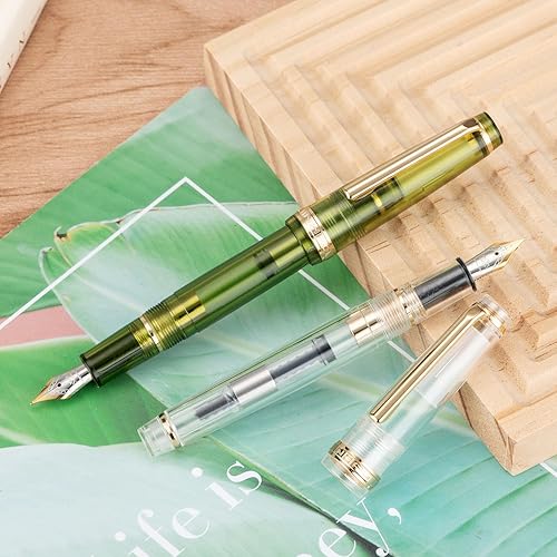 Miniatura 5 de Jinhao 82 - Pluma estilográfica acrílica, punta fina iridio con convertidor de tinta, verde oliva transparente, diseño clásico, bolígrafo de