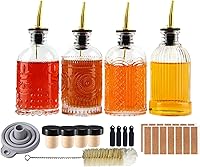 Shining Craft SC055 4-Pack 7oz Glass Syrup Dispenser Bottles with Stainless Steel Pour Spouts, Airtight Stoppers & Labels