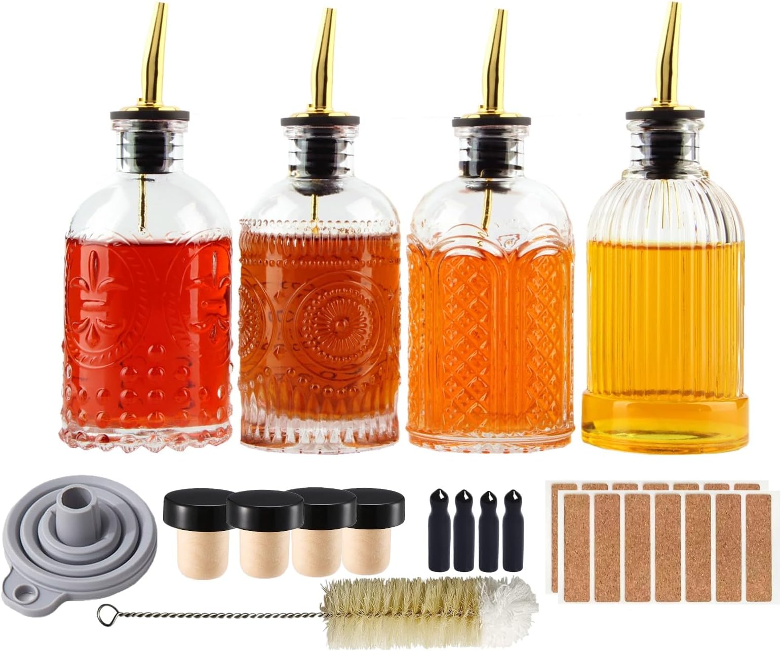 Shining Craft Syrup Dispenser Bottles Set, 4 Pack 7 OZ Bottles With Metal Pour Spout and Labels for Syrups, SC055 (4 Pack)