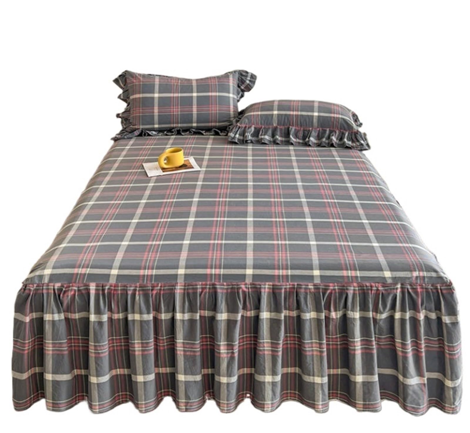Bed Skirt 1pc Plaid Ruffles Bed Skirt Soft Single Double Queen King Bedspread With Elastic Band At Four Corners(No Pillowcase)(Color 6,180x200cm 1pc)