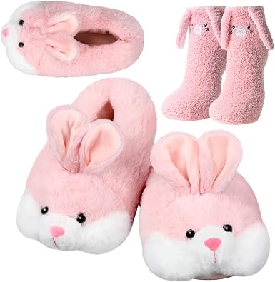 Shihanee Cute Animal Slippers for Women with Socks Winter Christmas Gifts Novelty Soft Plush Warm Comfy Indoor House Shoes