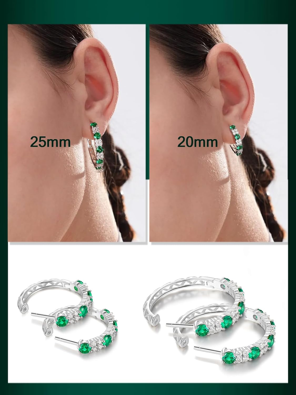 Women's Huggie Hoops with Birthstone 925 Sterling Silver Huggie Stud Hypoallergenic 14K Gold Plated Moissanite Earrings -Emerald Sapphire Ruby Hoop Earrings, Size 20 25mm - Image 4