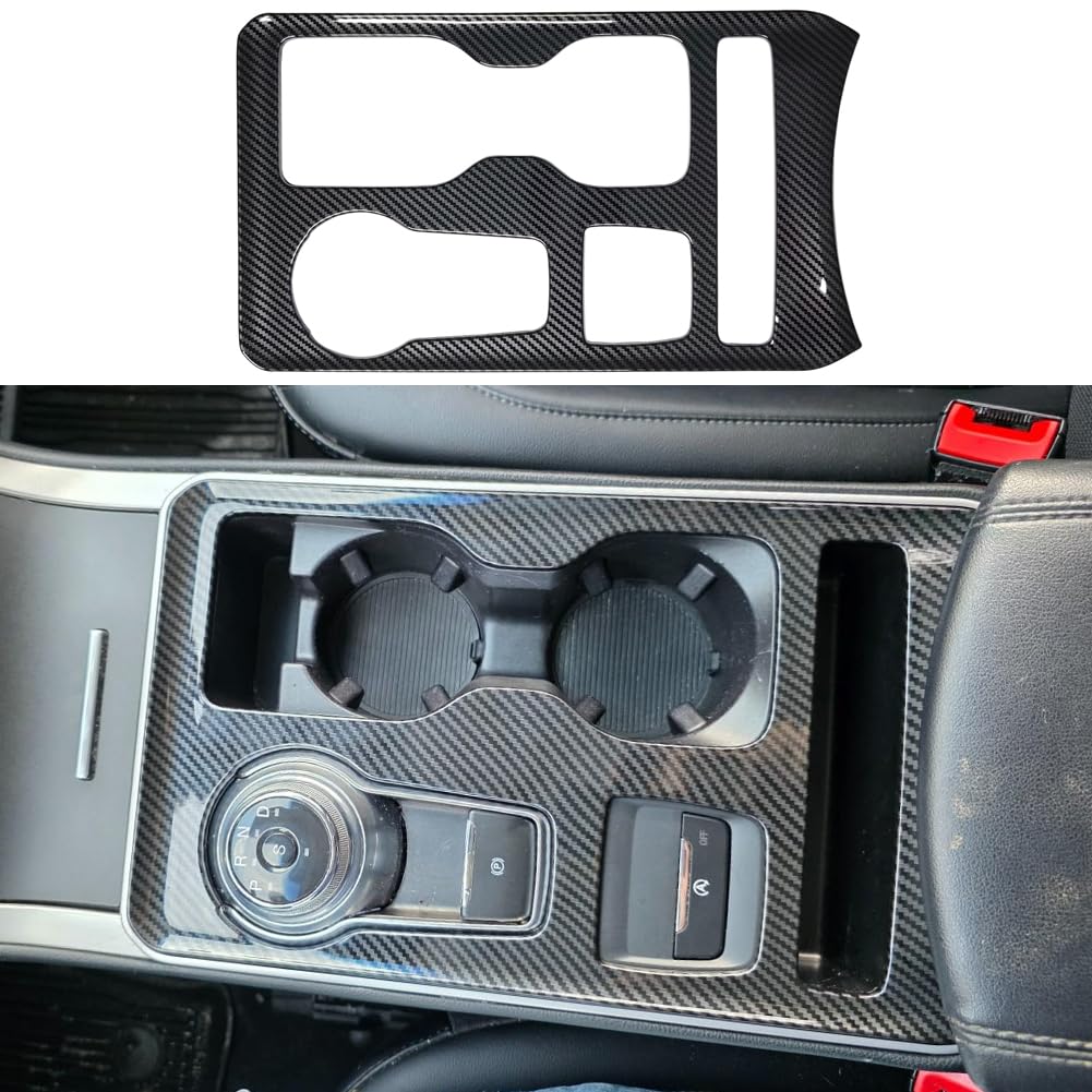 for 2019 2020 2021 2022 2023 2024 Ford Edge Accessories Center Console Gear Shift Panel Cover Water Cup Holder Trim Cover (Carbon Style)