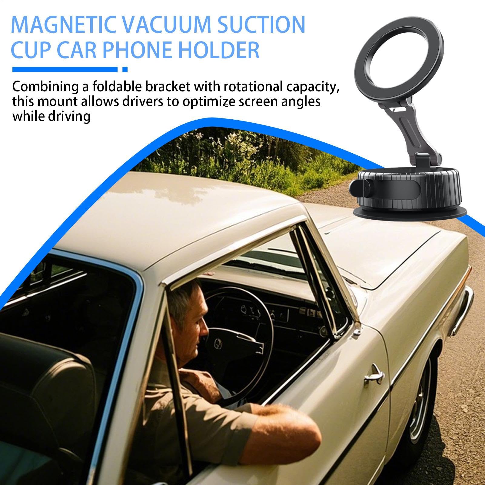 MAGIC JOHN Vacuüm magnetische telefoonhouder, 360° draaibare verstelbare en opvouwbare zuignap-telefoonhouders, standaard magnetische telefoonhouder voor auto/ sportschool/spiegel/glad oppervlak, zwart