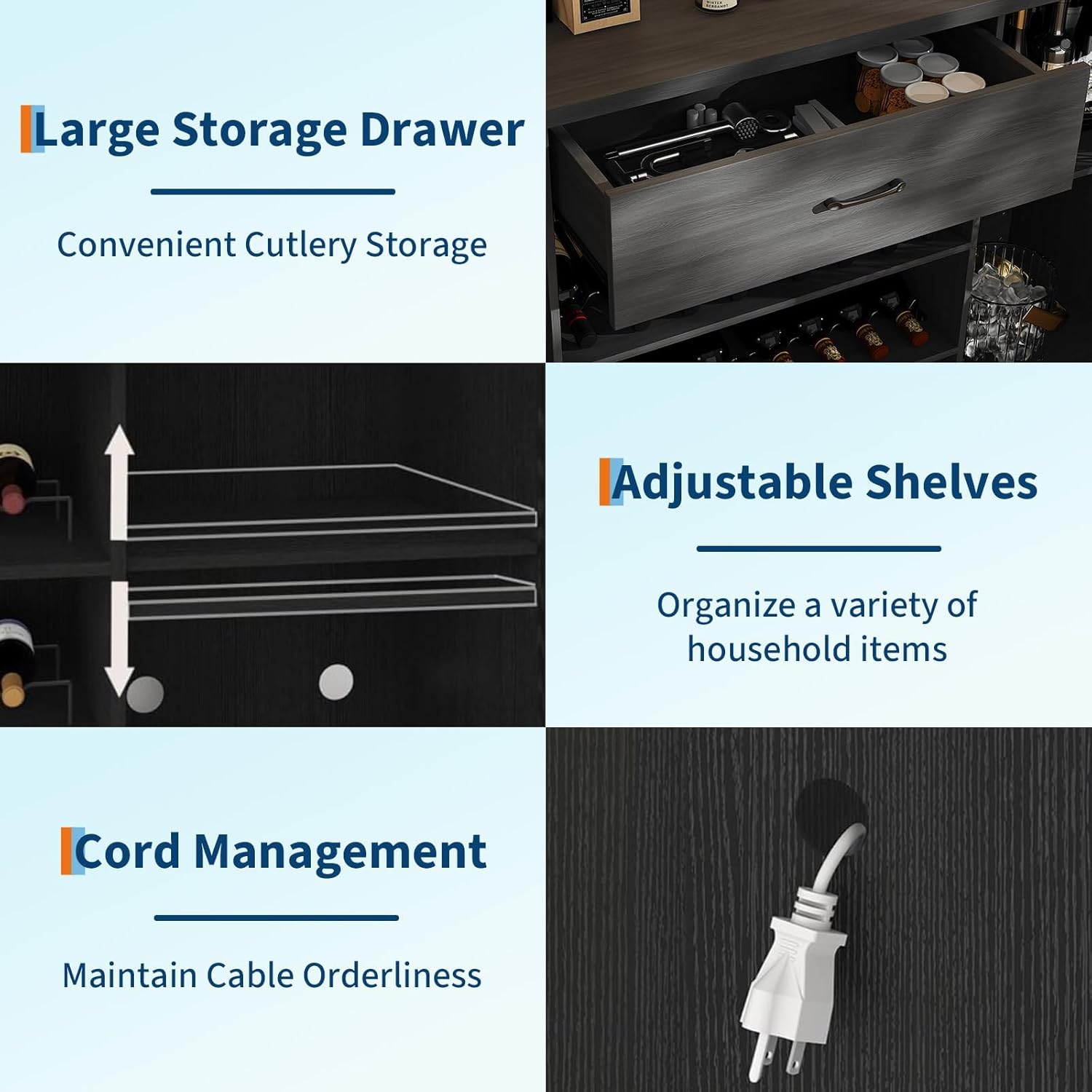 Garvee 71 Inch Coffee Bar Cabinet with Mini Fridge Space, Farmhouse Liquor Cabinet with 21 Wine Bottle Rack & Large Drawer, Industrial Wine Bar Cabinet for Home, Kitchen & Dining Room, Black