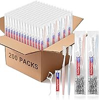 Vista 6 de 100 cepillos de dientes desechables con hilo dental envueltos individualmente, cepillo de dientes desechable de 2 colores, pasta de dientes de 0.35