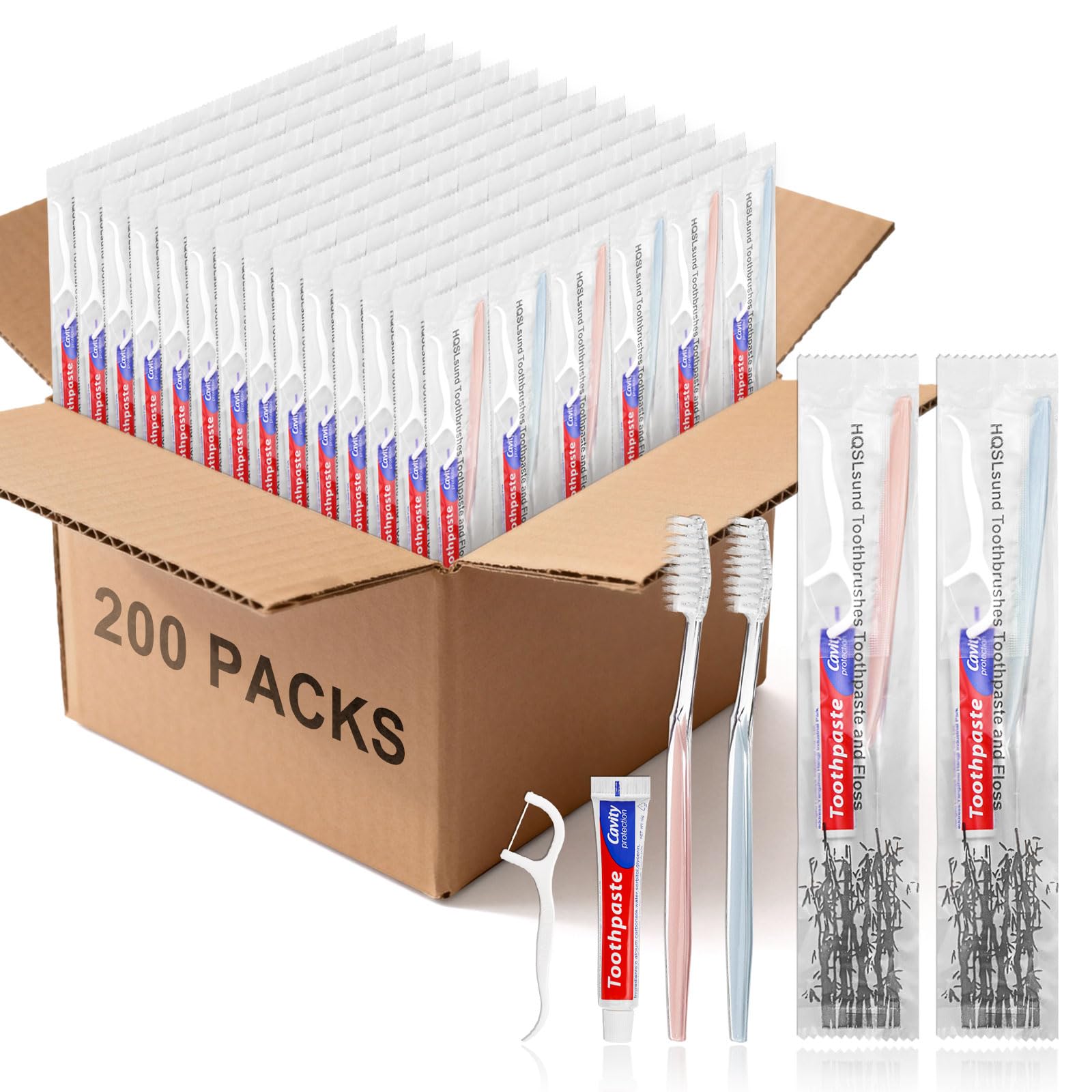 Photo 1 of 200pcs Disposable Toothbrushes with Toothpaste Floss Individually Wrapped