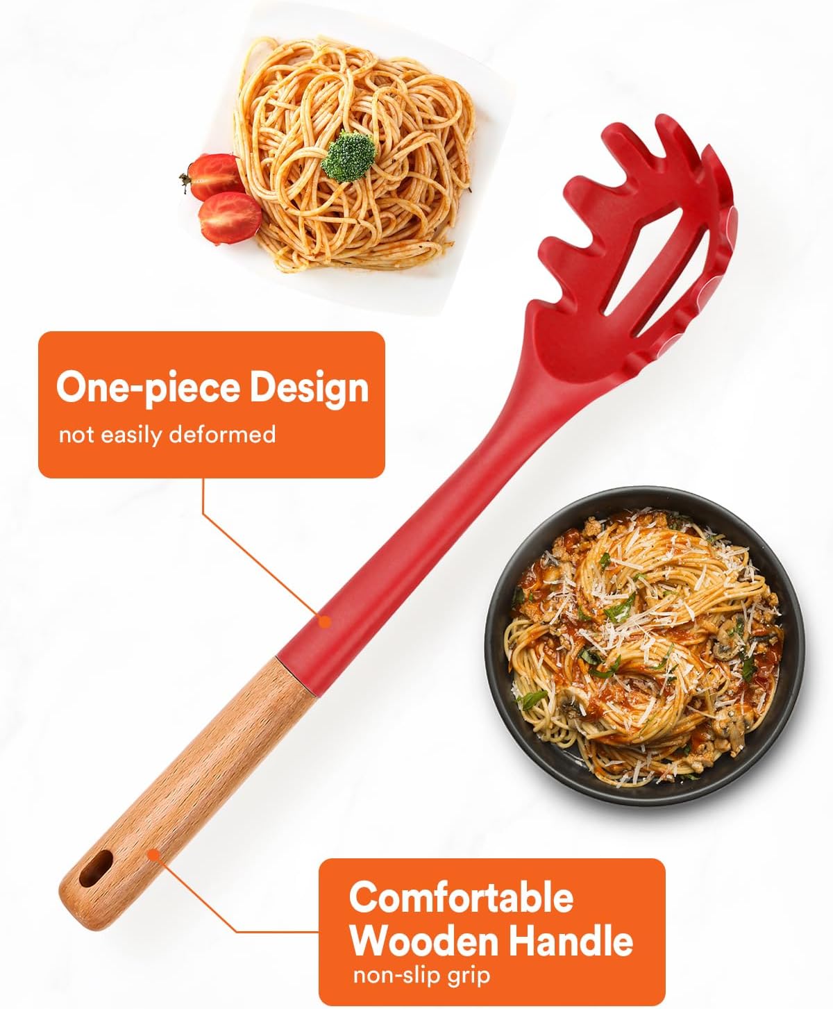 Badiano Silicone Pasta Fork, Kitchen Noodle Spoon Server,12.8 in, Red image 4