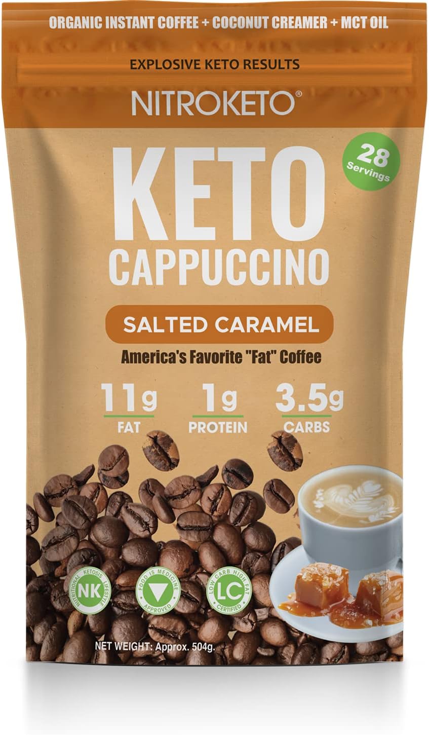 - Keto Cappuccino - Salted Caramel - Keto Instant Coffee Mix with MCT Oil - Low Carb/High Fat, Organic Coffee Supports Ketosis - Energy Coffee - No Sugar - Made in USA – 28 Servings