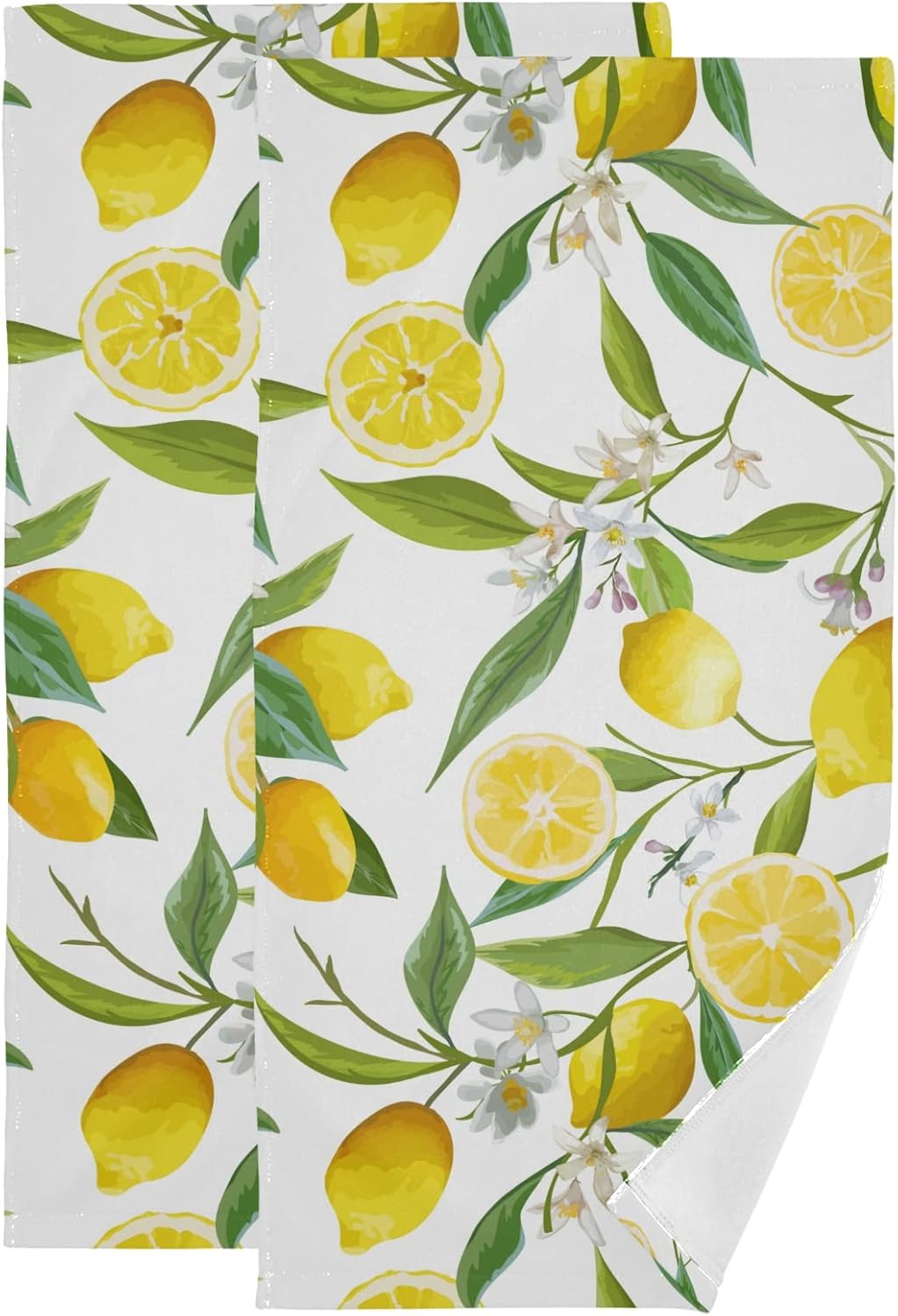 Wamika Lemon Flowers Leaves Hand Bath Towel Hanging Towels Set Summer Tropical Fruits Lime Tree Kitchen Dish Towel Highly Absorbent 2pcs