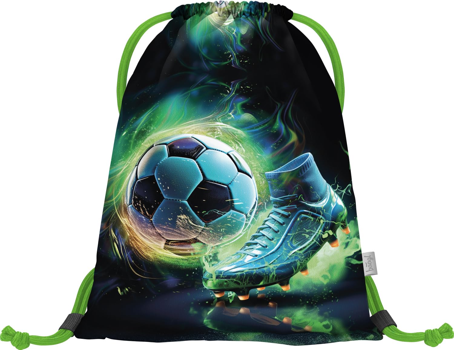Baagl Schulranzen Jungen Set 5 Teilig (Airy Plus Schultasche für 1. Klasse, Mäppchen, Turnbeutel, Schürze, Brustbeutel), Grundschule Ranzen, Ergonomischer Schulrucksack, 25 l (Fußball)