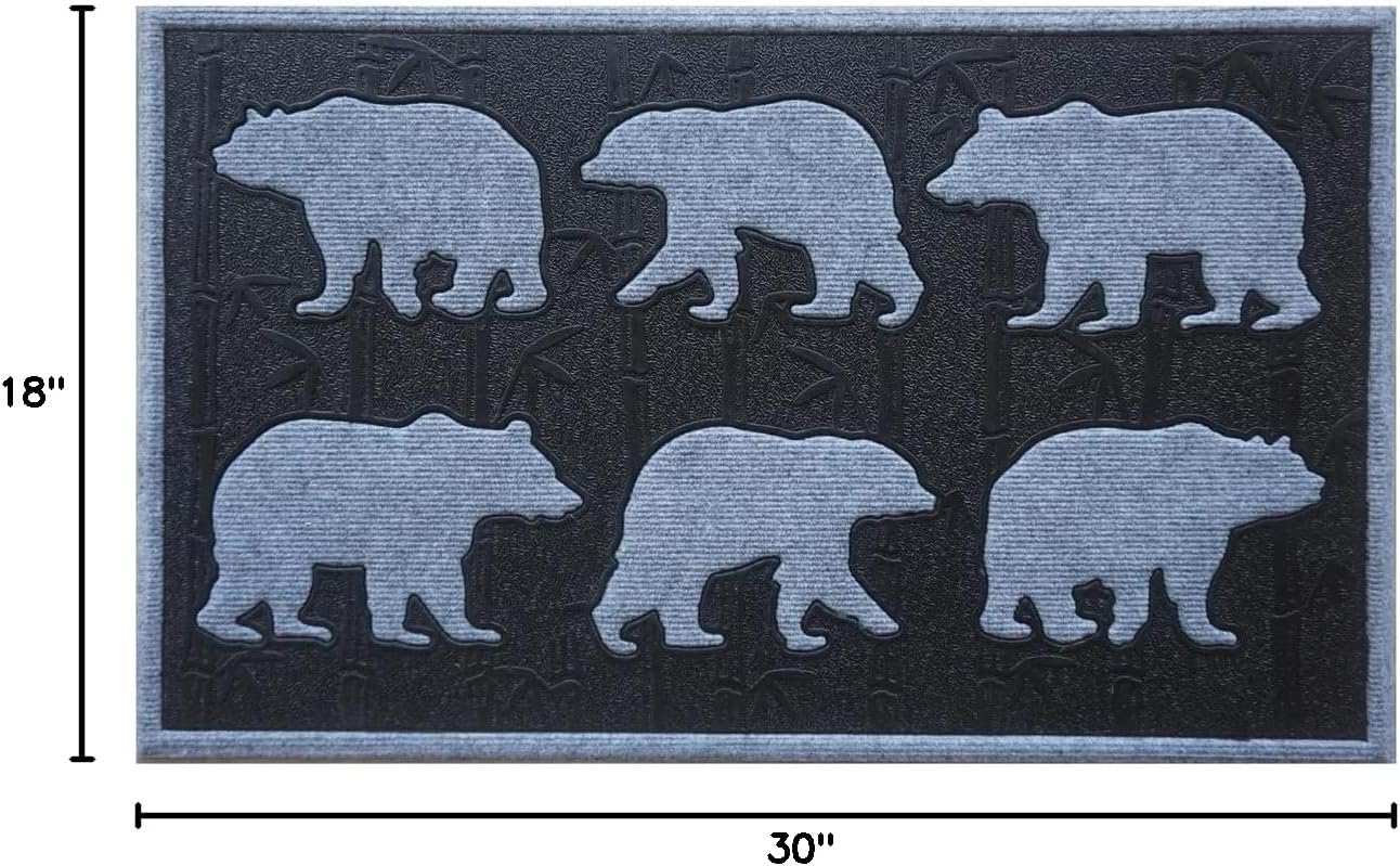 NACH Bear in The Woods Doormat Outdoor Entrance, Outdoor Rubber Mat, Front Door Mat Outside Entrance, Outdoor Rubber Door Mats, Black Door Mat Outdoor, Non Slip Mat, 18x30 in, FW-1266