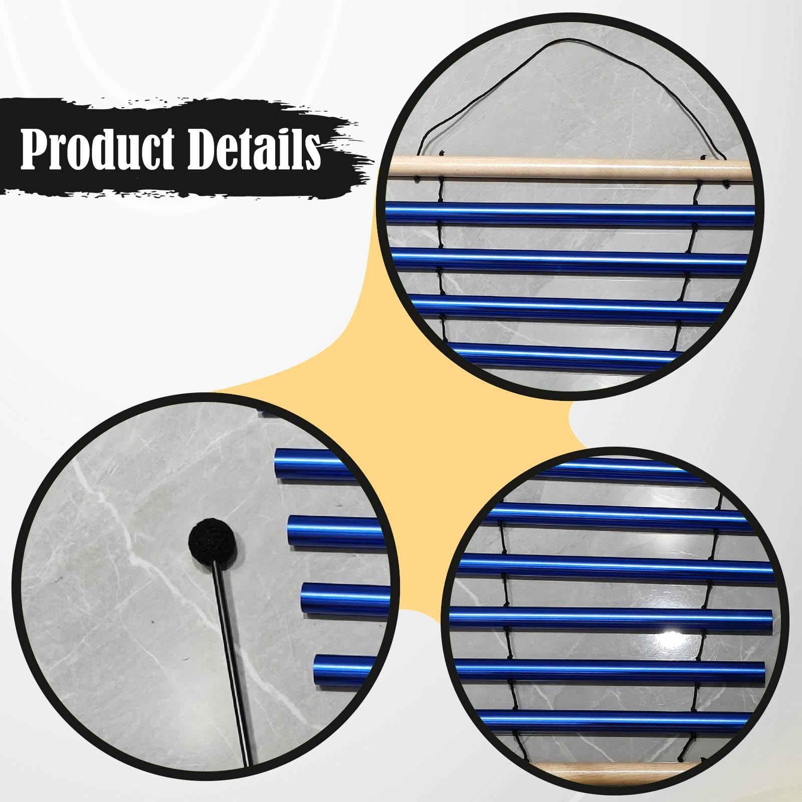 Carillon Éolien Instrument Percussion Cloche Méditation Bois Métal Son Apaisant avec Maillet Poignée Maniable Adapté pour Pratique Méditation, Bleu