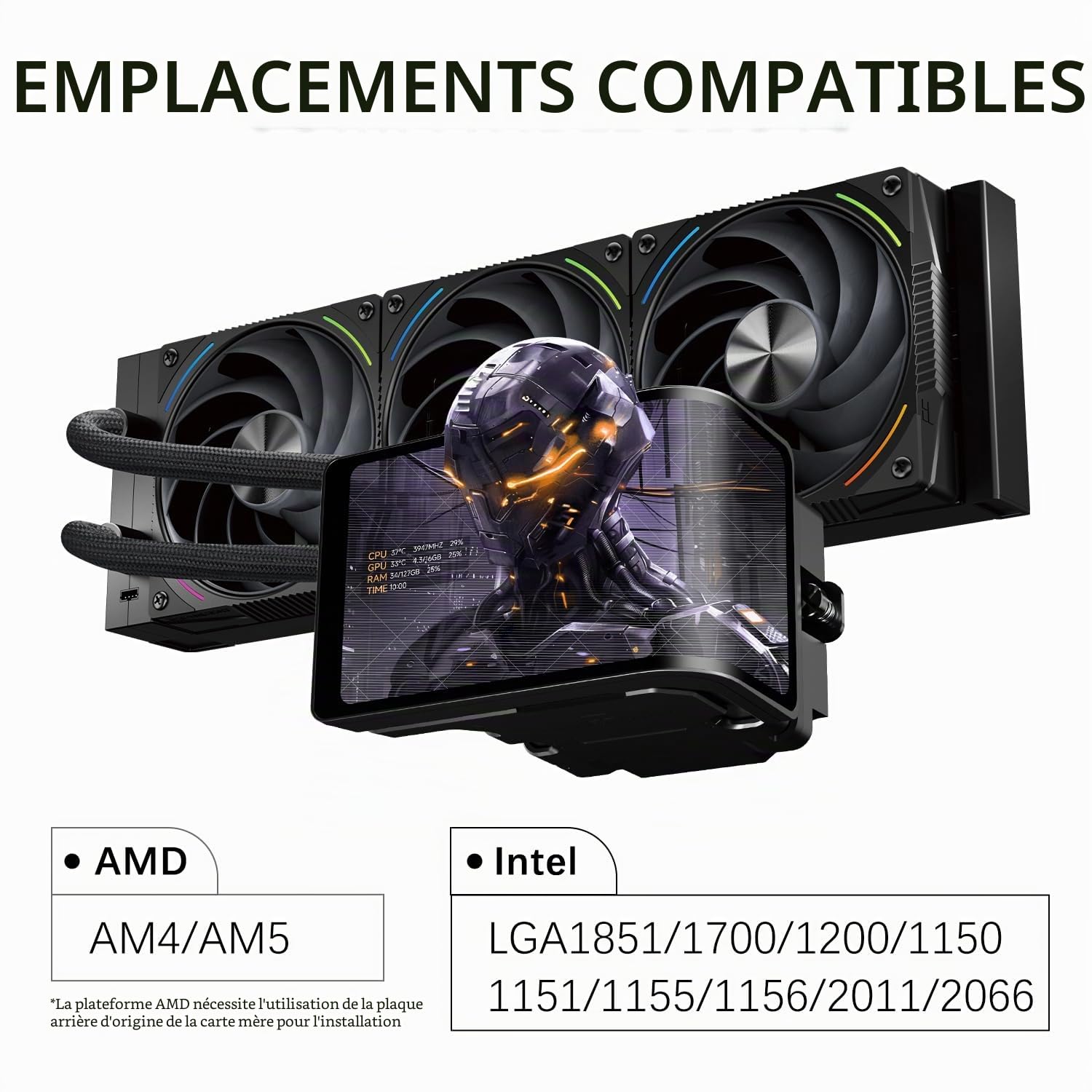 TR Thermalright Wonder Vision 360 Turbo ARGB Refroidisseur de processeur liquide avec écran incurvé 3D de 6,67" avec résolution 2400 x 1080 magnétique, Aio, 360 mm pour AM5, LGA1851/1700 Noir