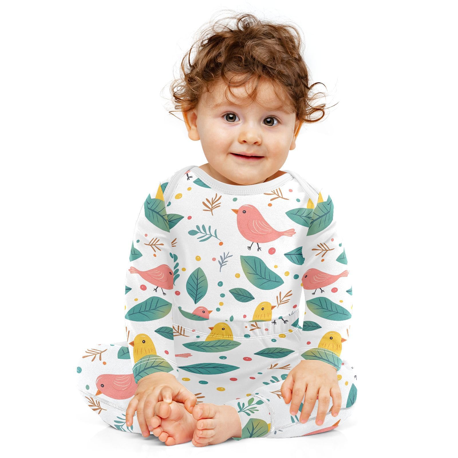 vvfelixl Baby Bodysuits Pants Sets Lovely Bird Leaves Baby Bodysuit Long Sleeve Baby Clothes for Boys Girls 12-18M