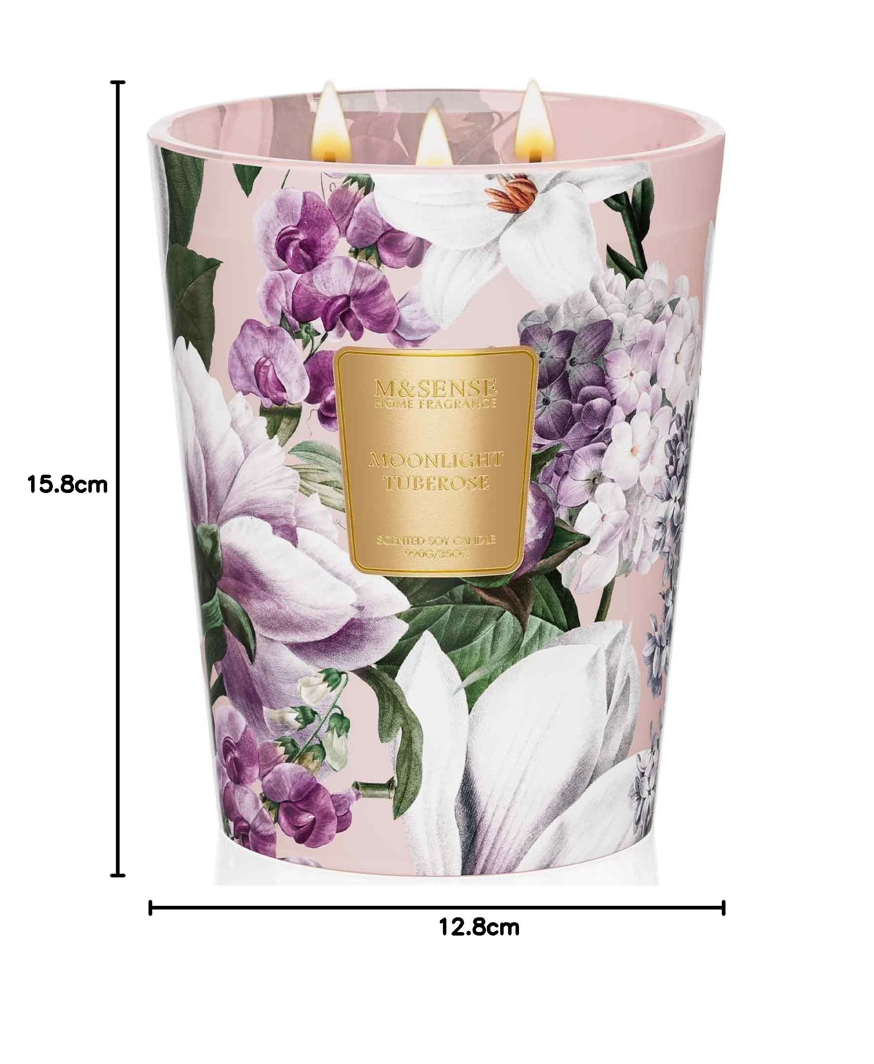 M&SENSE Świeca Zapachowa XXL TropikalnePrzyprawyBrzoskwinia – 990g (3 knoty), 150h, naturalne świece sojowe, aromaterapia, relaks, elegancki prezent dla kobiet