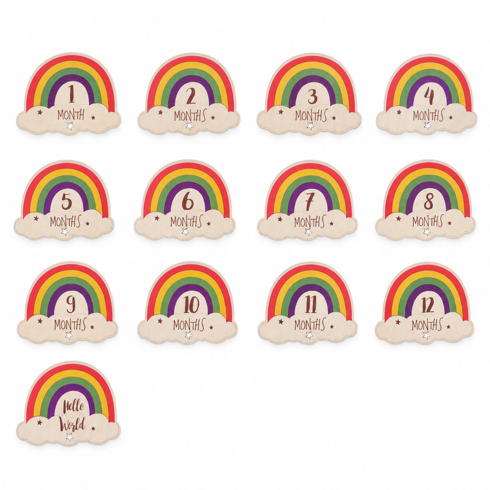 13 Pieces Rainbow Milestone Plaques with Base Boho Wooden Milestone Plaques Gender-Gender-Neutral Infant Photo Props for Newborns, Infants-image-39