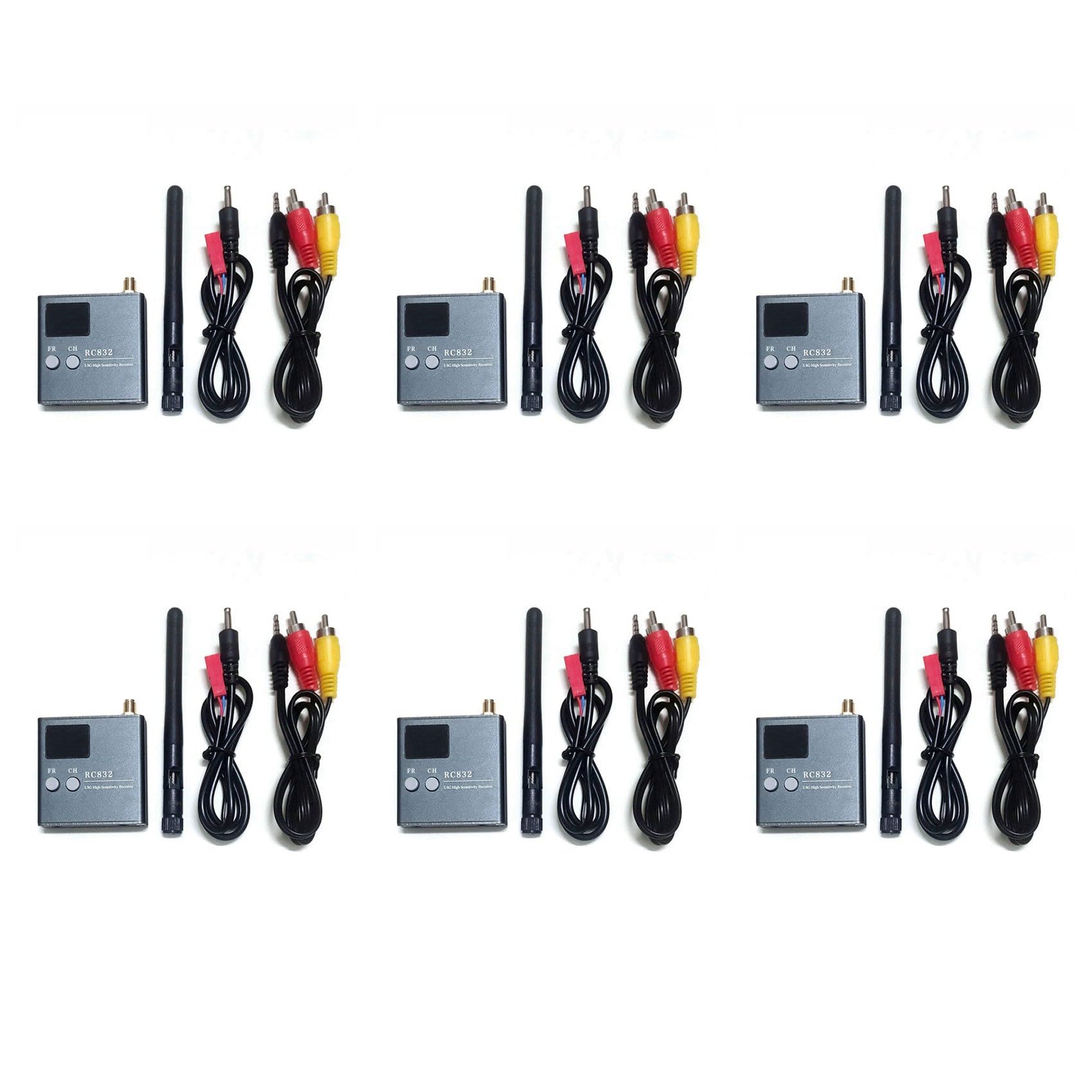 6X RC832Mini 5.8G 56Ch Ricevitore Wireless Ad Alta Sensibilità con A/V e Alimentazione per Velivolo Multicoptero FPV