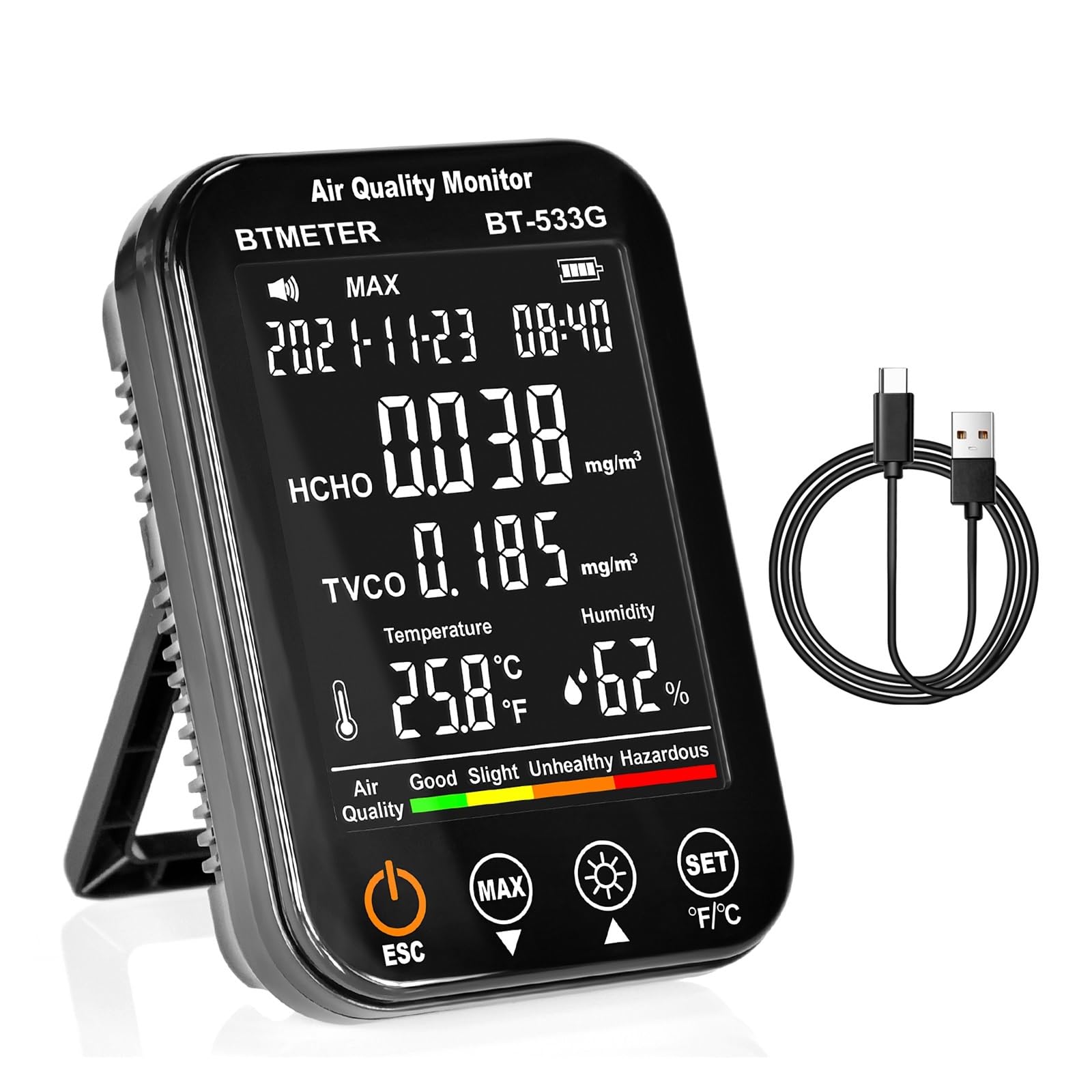 Moniteur de qualité de l'air intérieur BT-533G 4 en 1 détecteur de formaldéhyde HCHO/TVOC testeur précis